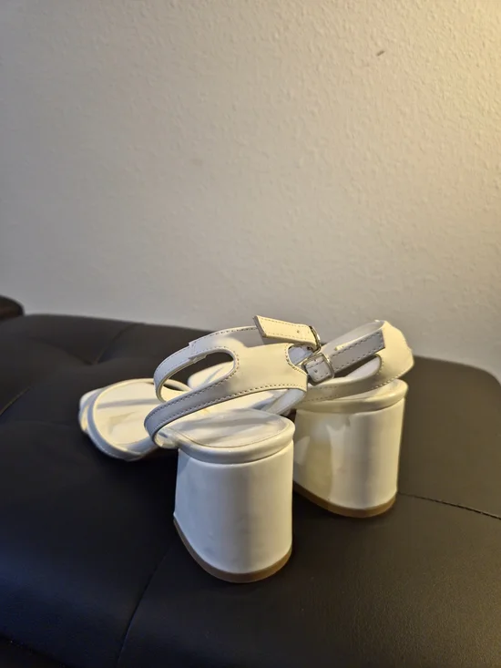 Charlotte Russe White Strappy Block Heel Sandals with Buckle - Picture 5 of 8